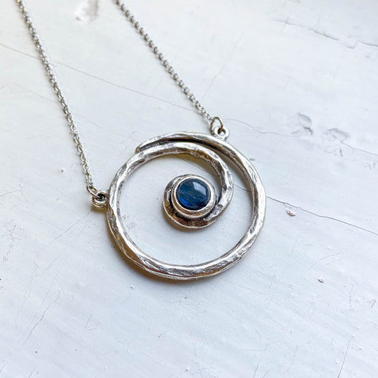 Milky Way Necklace - Spiral Silver Pendant with Labradorite Necklace Yugen Handmade