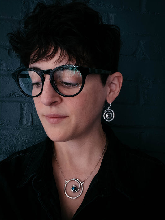 Milky Way Earrings - Spiral Silver Dangle Earrings with Labradorite Earrings Yugen Handmade