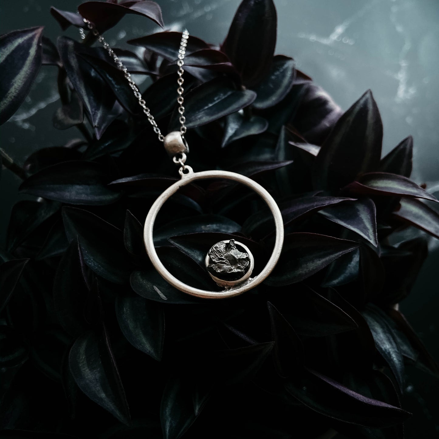 Circle Necklace with Authentic Raw Meteorite Necklace Yugen Handmade