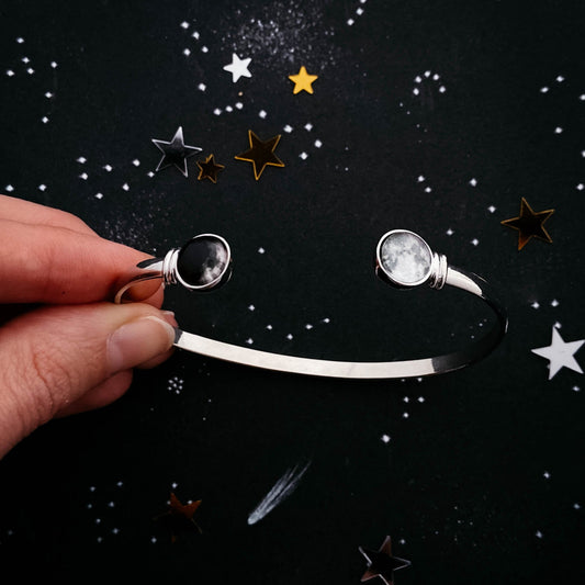 My Moon Cuff Bracelet - 2 Custom Moon Dates Bracelet Yugen Handmade Silver Tone