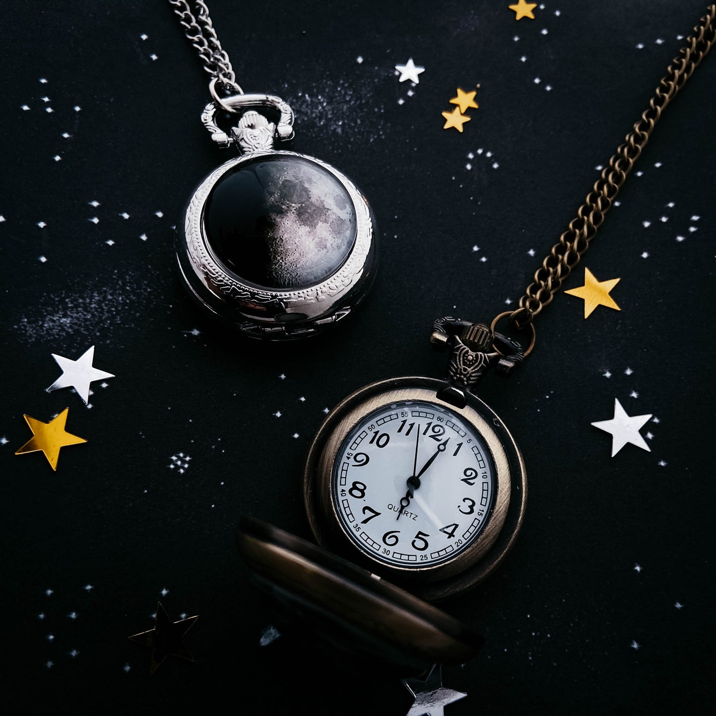 My Moon Custom Lunar Phase Pocket Watch Necklace Pocket Watch Necklace Yugen Handmade
