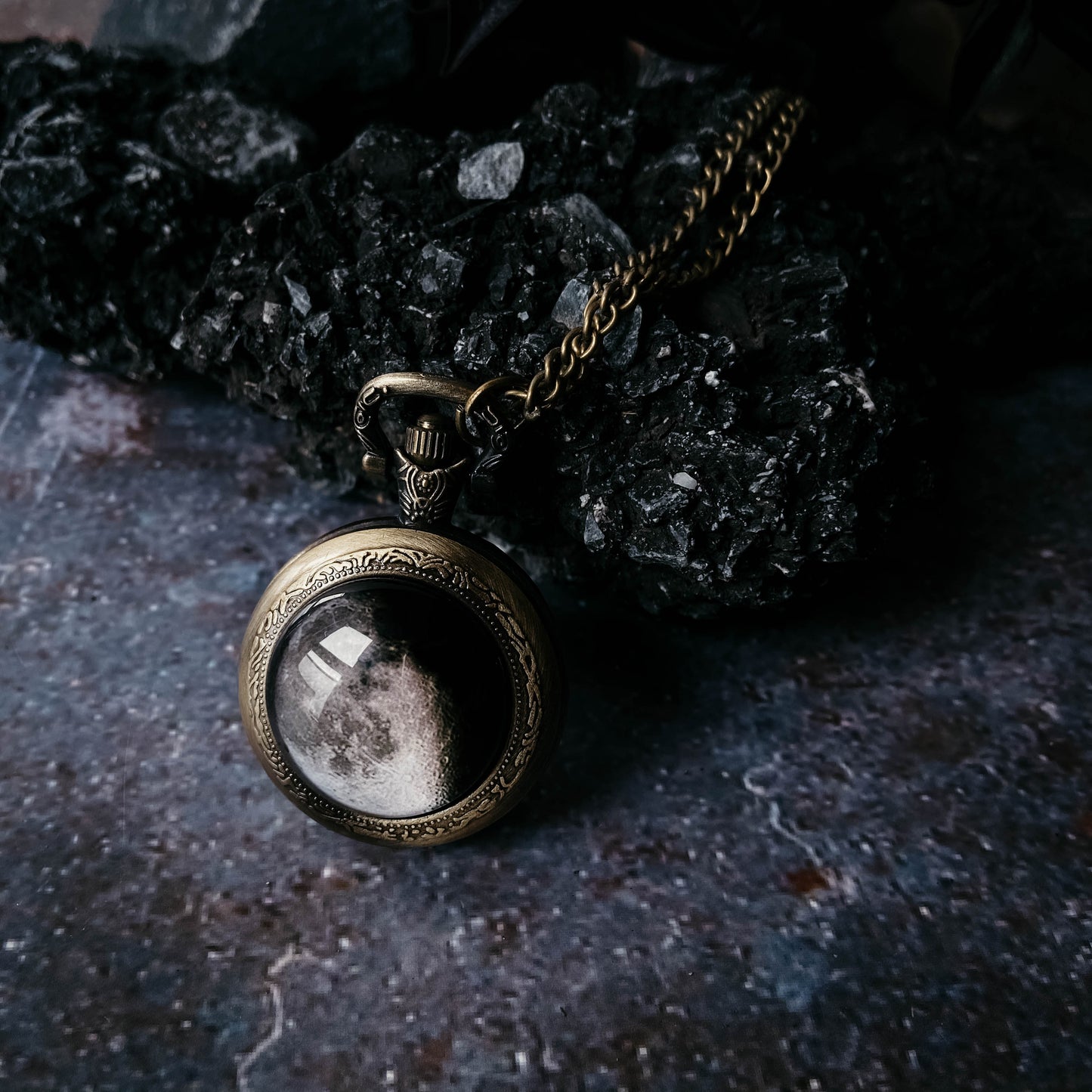 My Moon Custom Lunar Phase Pocket Watch Necklace Pocket Watch Necklace Yugen Handmade Antique Bronze Tone  