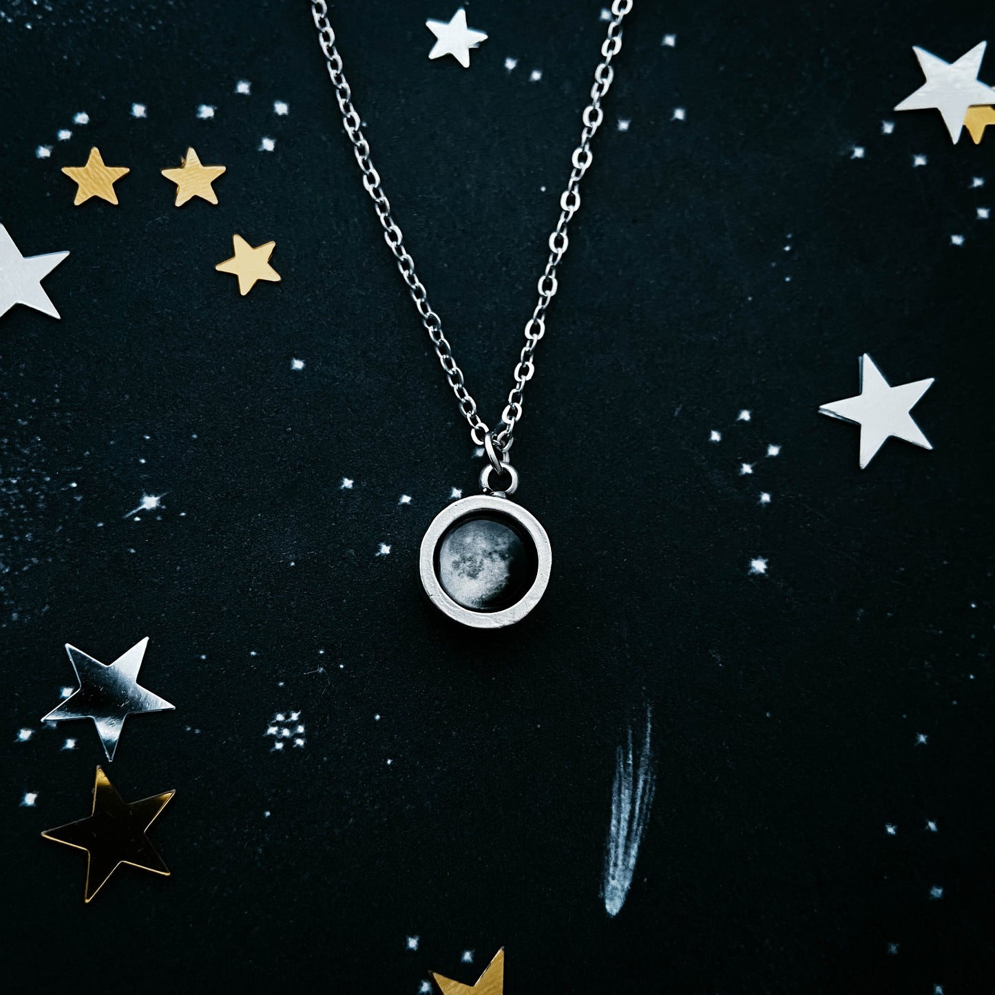 My Moon Chunky Petite Round Silver Pendant Necklace Yugen Handmade