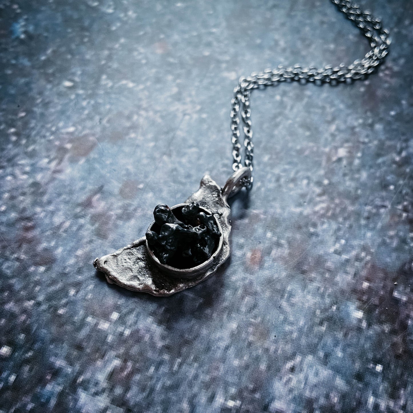 Crescent Moon Necklace with Authentic Meteorite Necklace Yugen Handmade