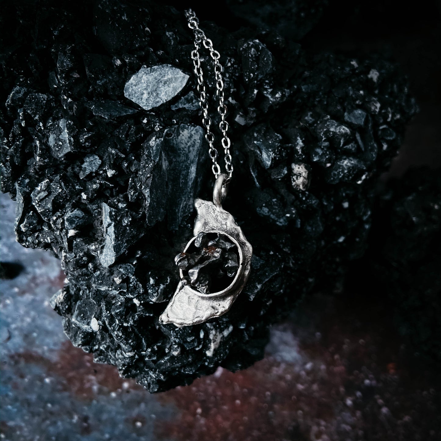 Crescent Moon Necklace with Authentic Meteorite Necklace Yugen Handmade