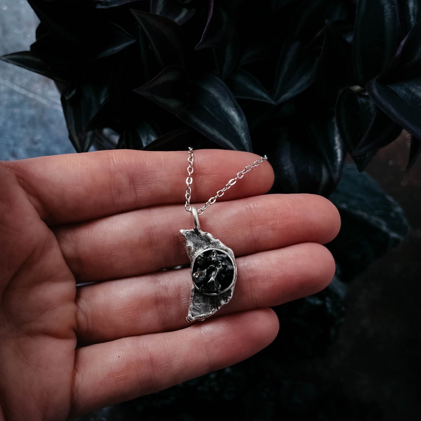Crescent Moon Necklace with Authentic Meteorite Necklace Yugen Handmade