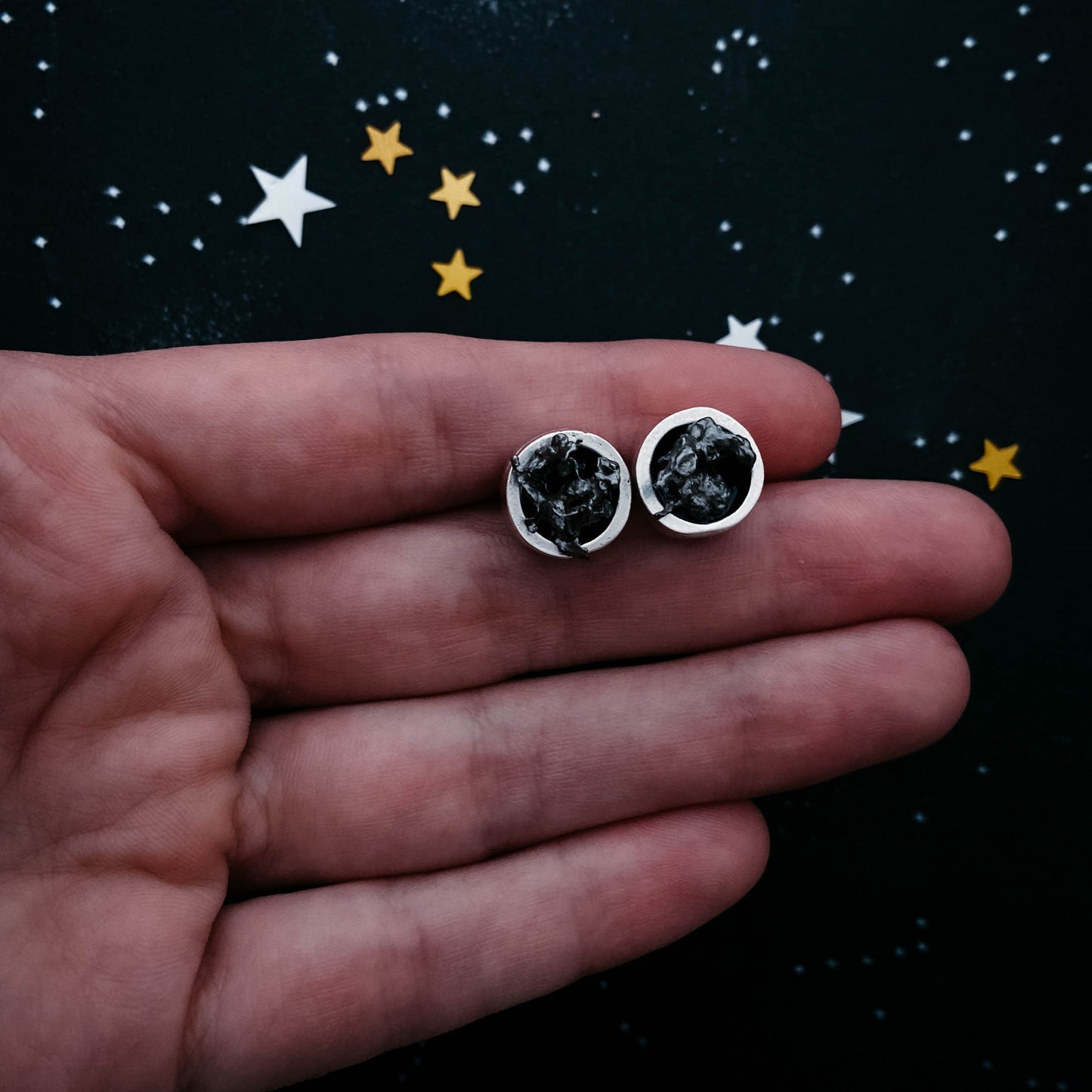 Small Round Raw Meteorite Dangle or Stud Earrings Earrings Yugen Handmade Post/Stud