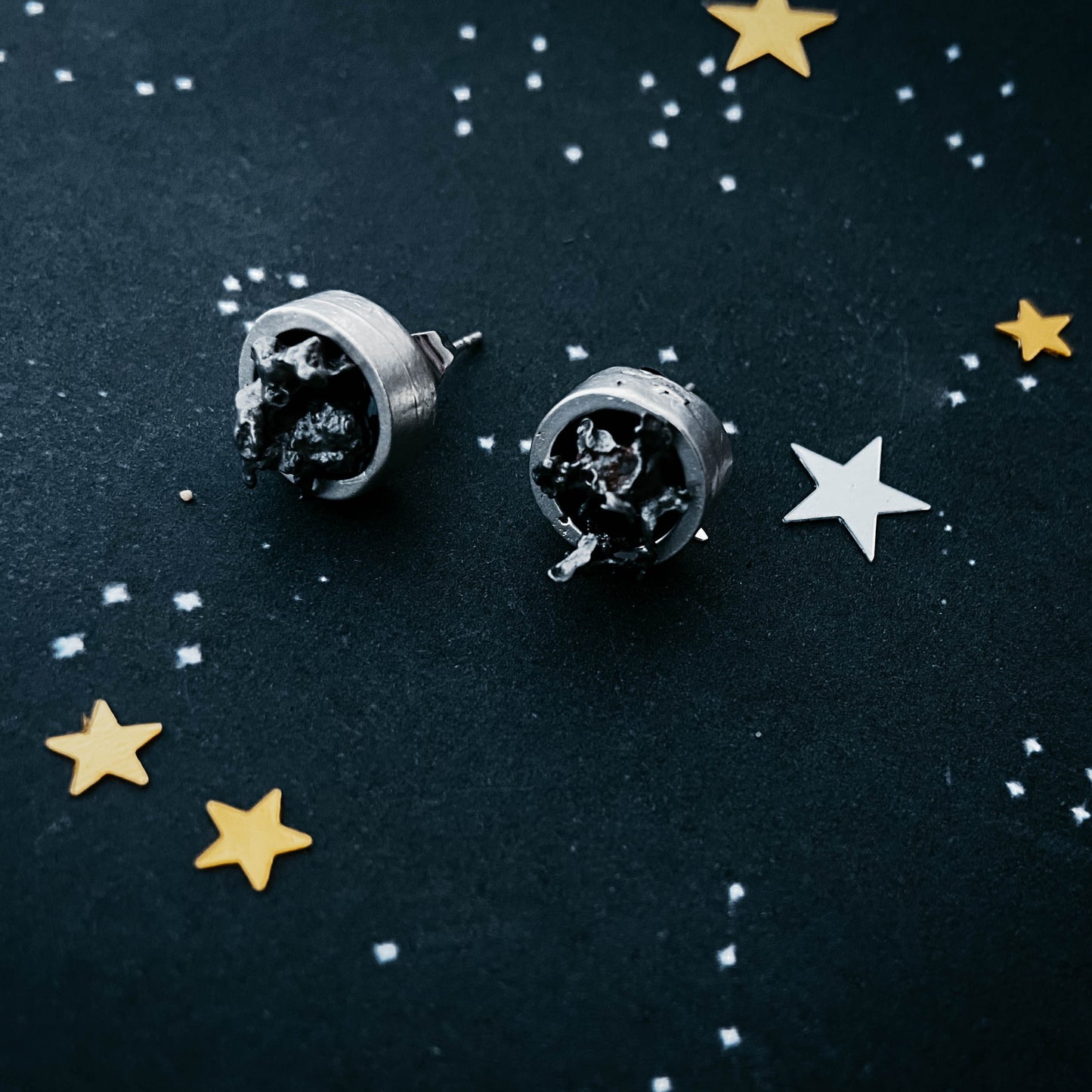 Small Round Raw Meteorite Dangle or Stud Earrings Earrings Yugen Handmade