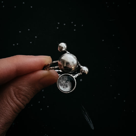 Large Statement My Moon Ring with Beaded Design Ring Yugen Handmade
