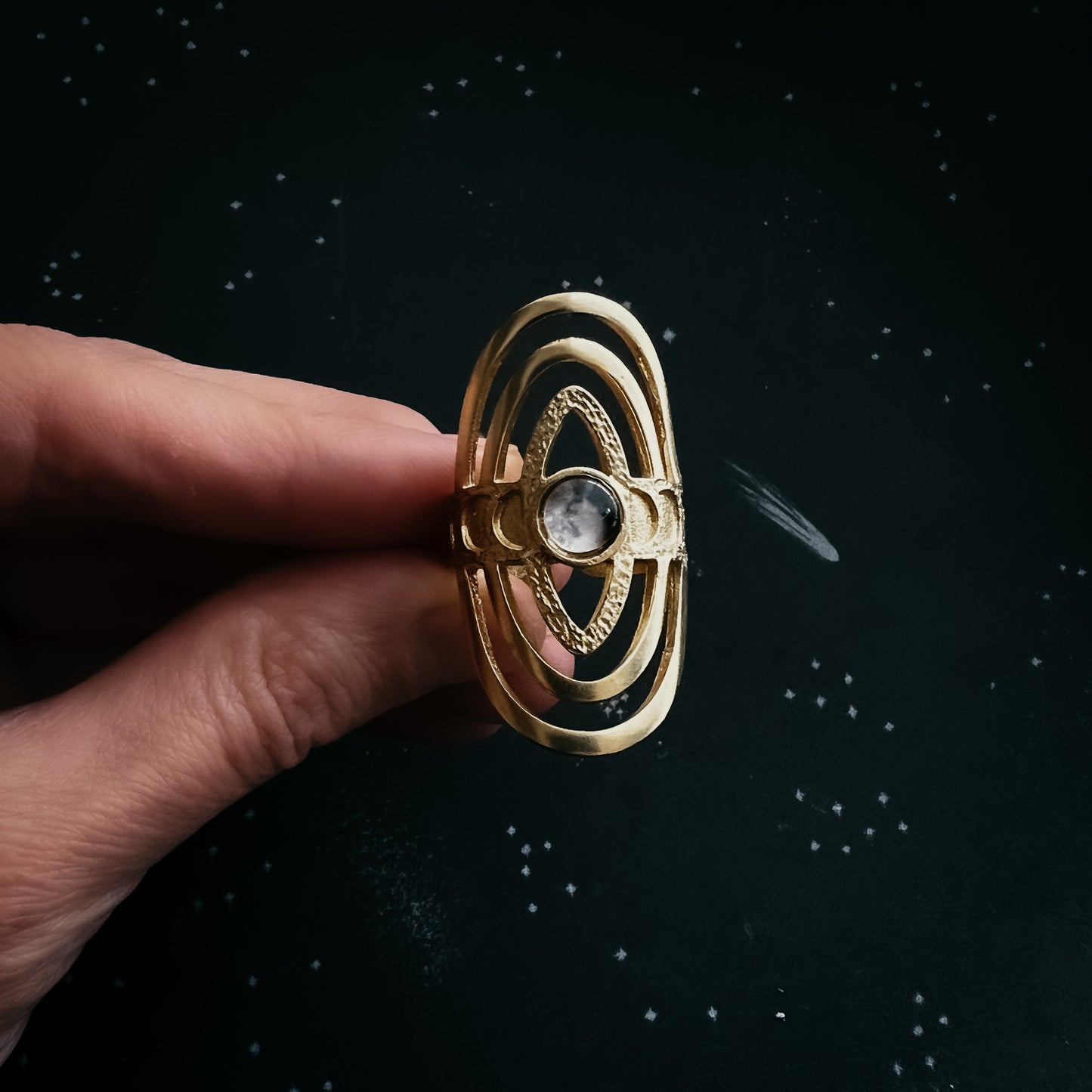 My Moon Cosmic Ripple Personalized Ring with Lunar Phase Band Ring Yugen Handmade Gold Tone
