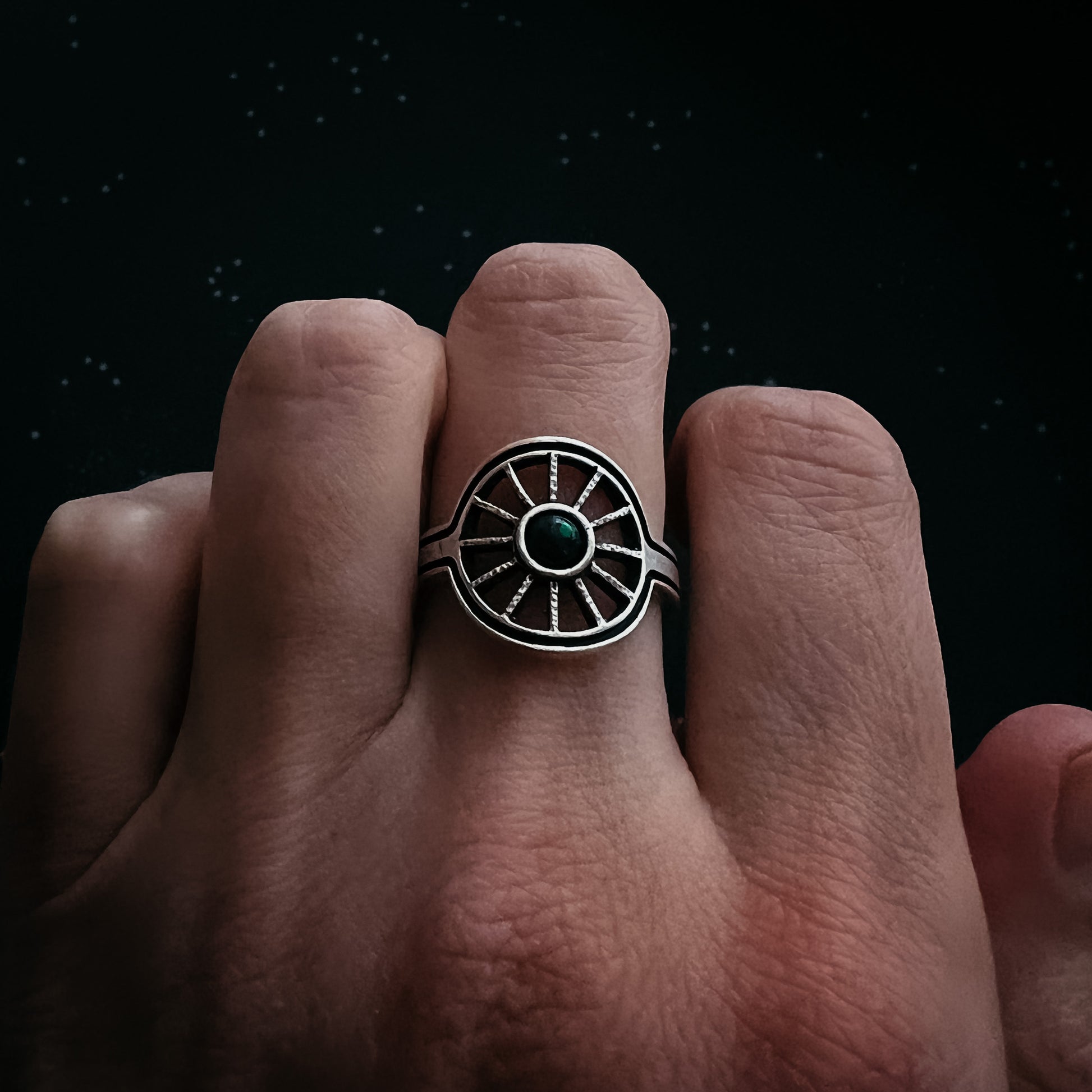 Midnight Sun Ring with Black Opal Ring Yugen Handmade