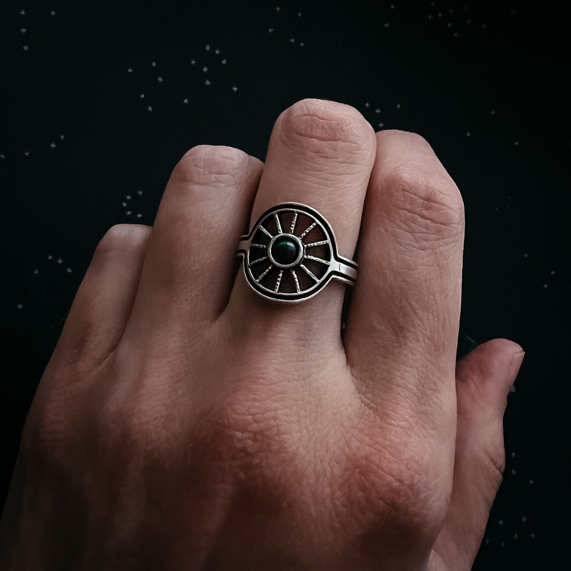 Midnight Sun Ring with Black Opal Ring Yugen Handmade