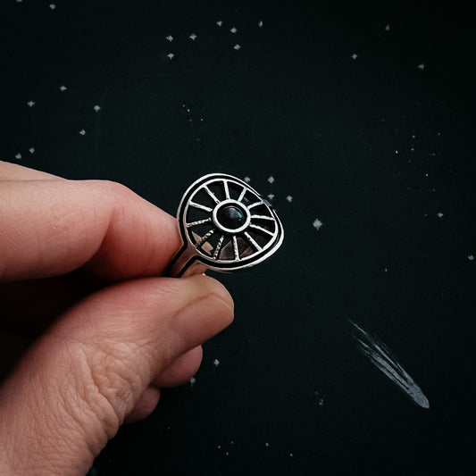 Midnight Sun Ring with Black Opal Ring Yugen Handmade Silver