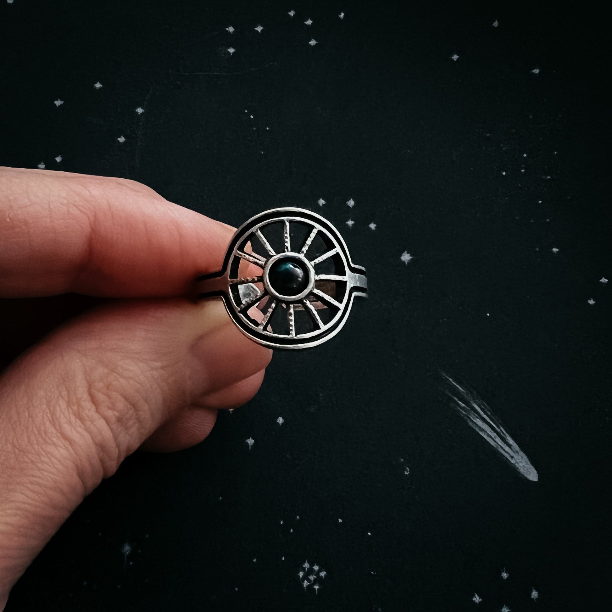 Midnight Sun Ring with Black Opal Ring Yugen Handmade