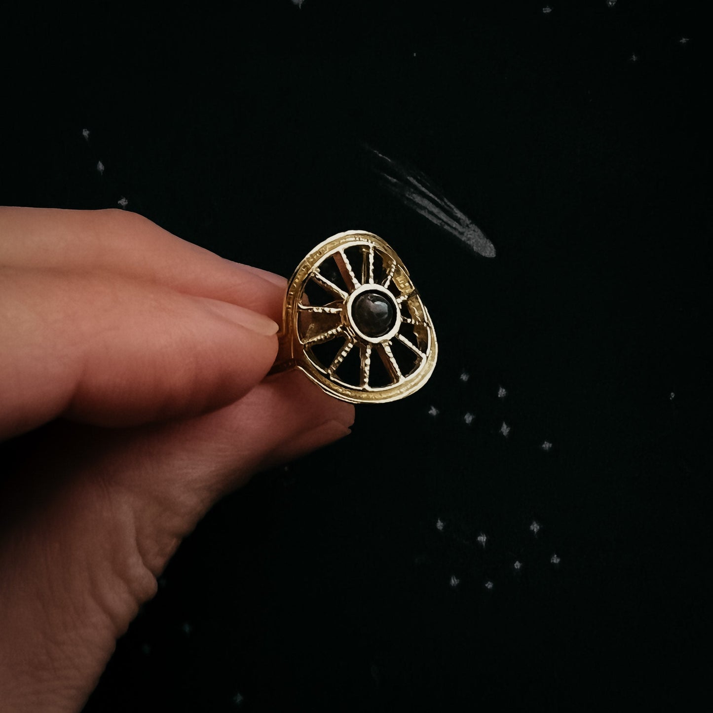 Midnight Sun Ring with Black Opal Ring Yugen Handmade Gold