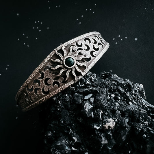 Midnight Sun Cuff Bracelet with Black Opal Bracelet Yugen Handmade Silver