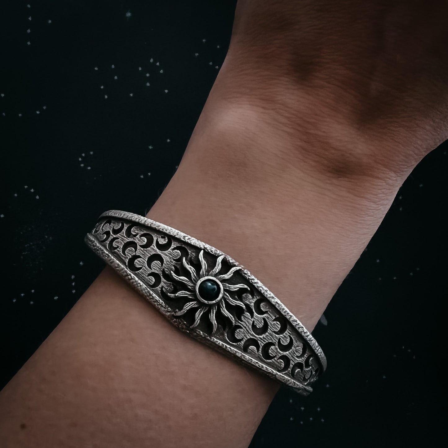 Midnight Sun Cuff Bracelet with Black Opal Bracelet Yugen Handmade