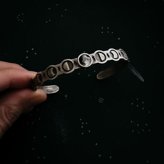 Thin My Moon Cuff Bracelet with Lunar Phases Bracelet Yugen Handmade Silver
