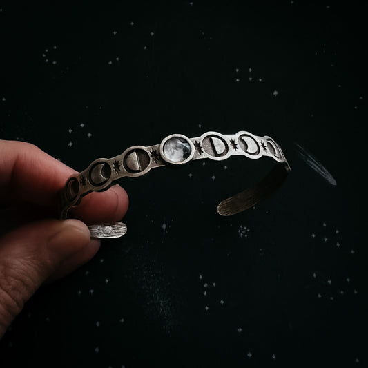 Thin My Moon Cuff Bracelet with Lunar Phases Bracelet Yugen Handmade