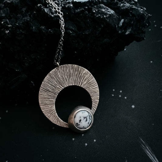 Crescent Moon Pendant with Dendritic Agate Necklace Yugen Handmade