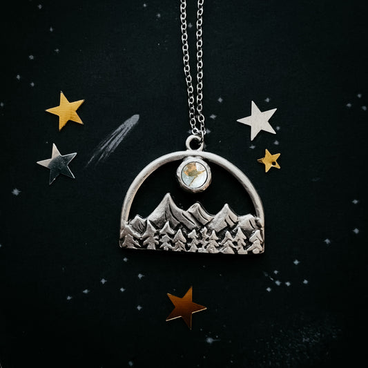 Semicircle Mountain Landscape Necklace with Copper Calcite Moon Necklace Yugen Handmade
