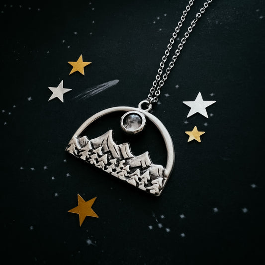 My Moon Rises Over Landscape - Semicircle Pendant Necklace Yugen Handmade