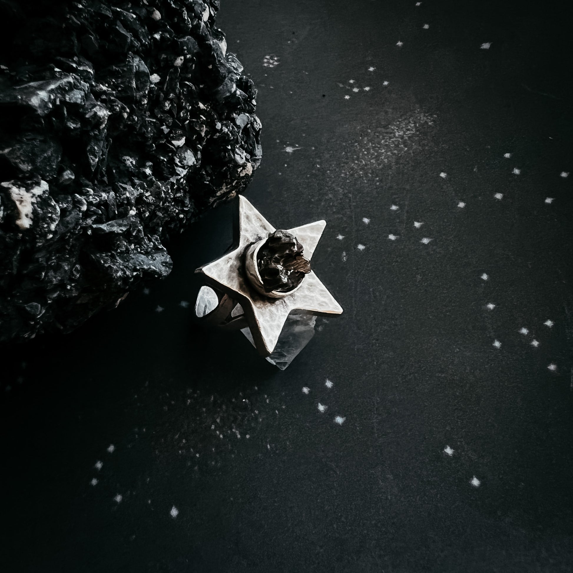 Star Shaped Ring with Authentic Meteorite Ring Yugen Handmade
