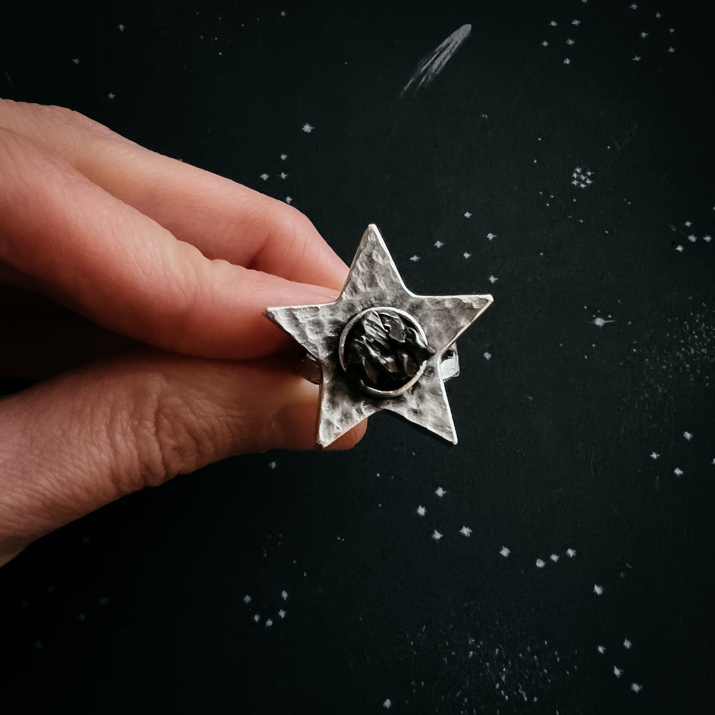 Star Shaped Ring with Authentic Meteorite Ring Yugen Handmade