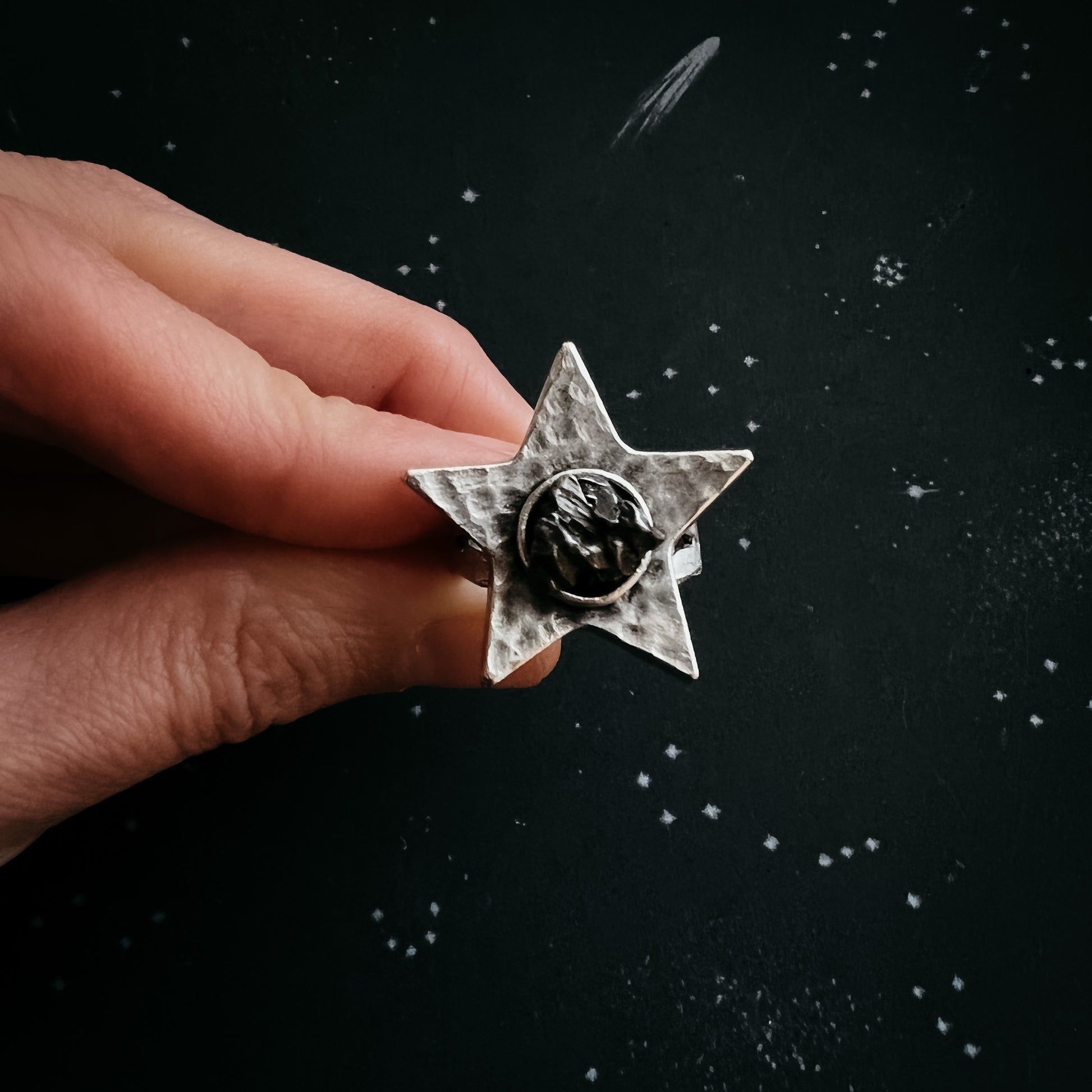 Star Shaped Ring with Authentic Meteorite Ring Yugen Handmade