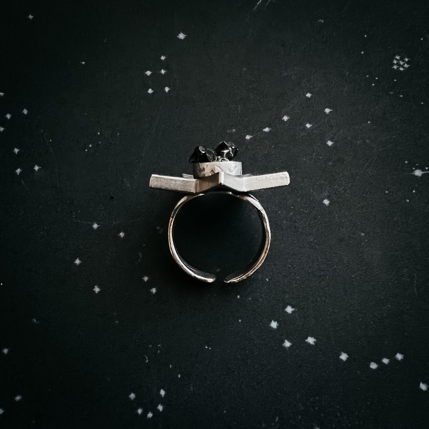 Star Shaped Ring with Authentic Meteorite Ring Yugen Handmade