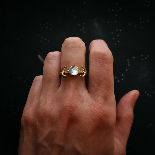 My Moon Custom Ring with 2 Crescents Ring Yugen Handmade Gold Tone