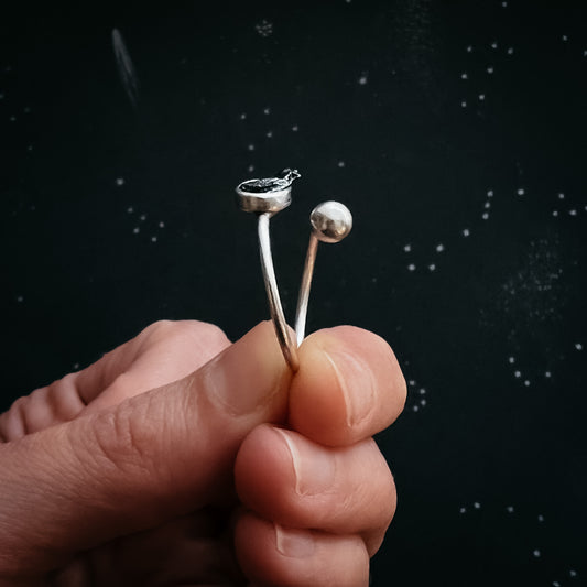 Dainty Oval Wrap Ring with Authentic Raw Meteorite Ring Yugen Handmade