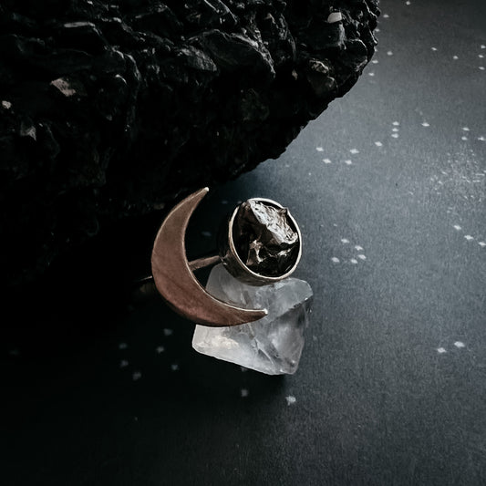 Crescent Moon Wrap Ring with Authentic Meteorite Ring Yugen Handmade