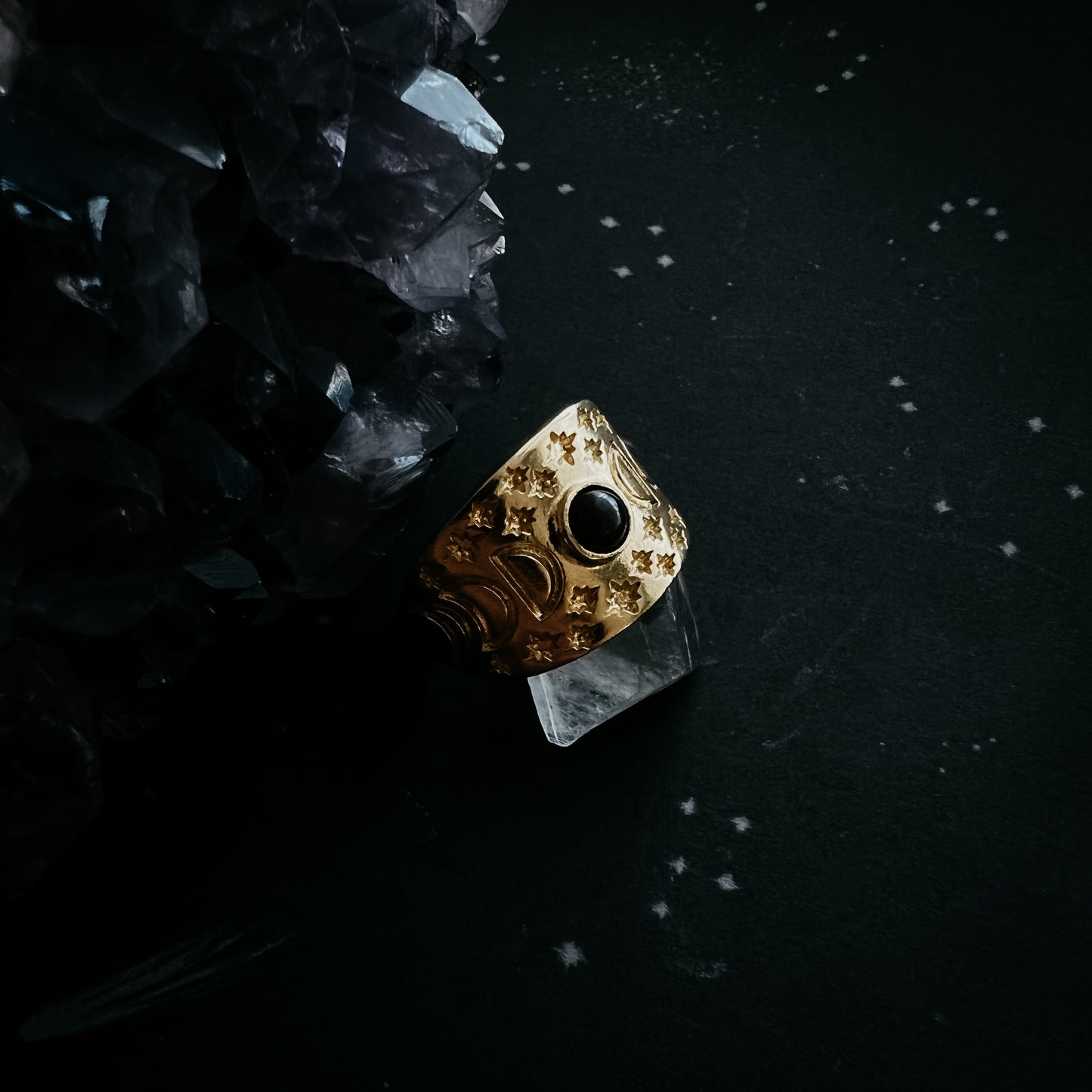Eclipse Ring with Moon Phases and Black Opal Ring Yugen Handmade
