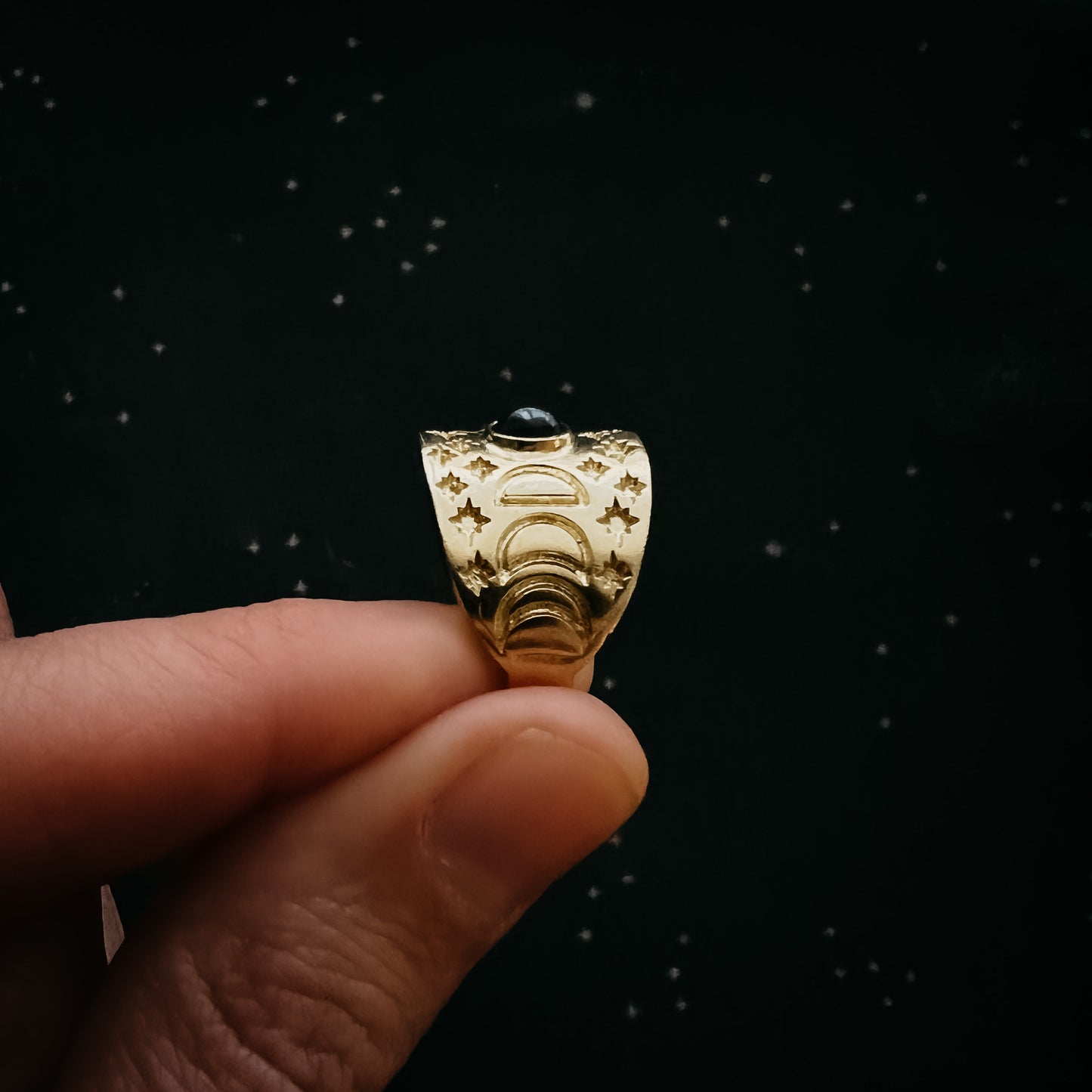 Eclipse Ring with Moon Phases and Black Opal Ring Yugen Handmade