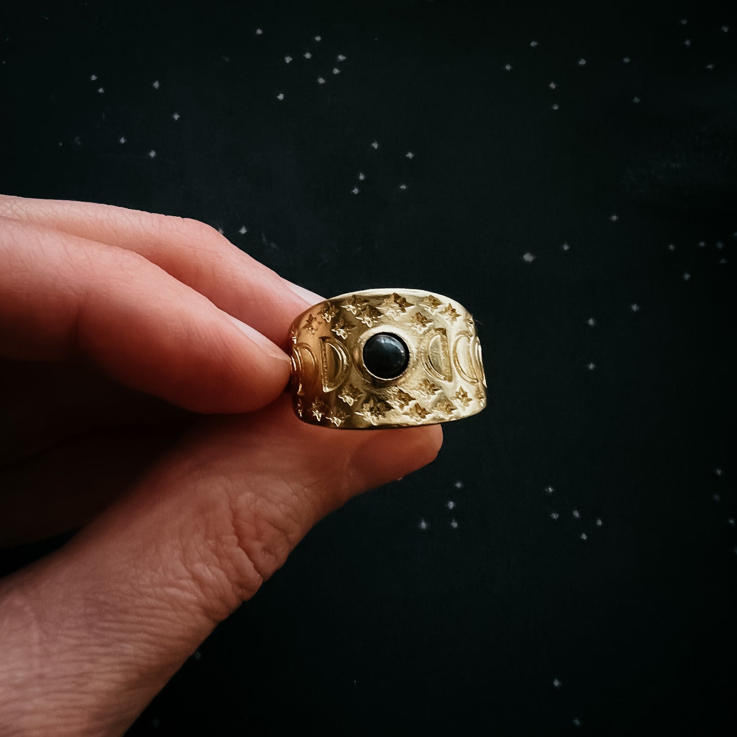 Eclipse Ring with Moon Phases and Black Opal Ring Yugen Handmade