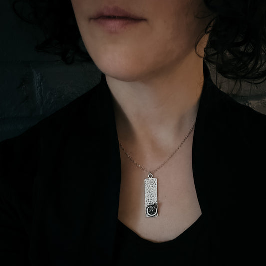 Rectangle Pendant with Raw Meteorite Necklace Yugen Handmade