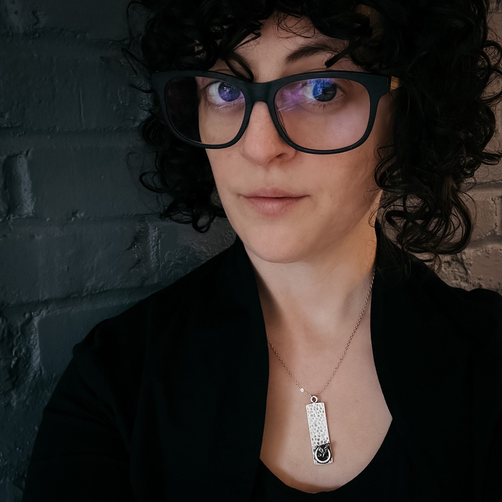 Rectangle Pendant with Raw Meteorite Necklace Yugen Handmade