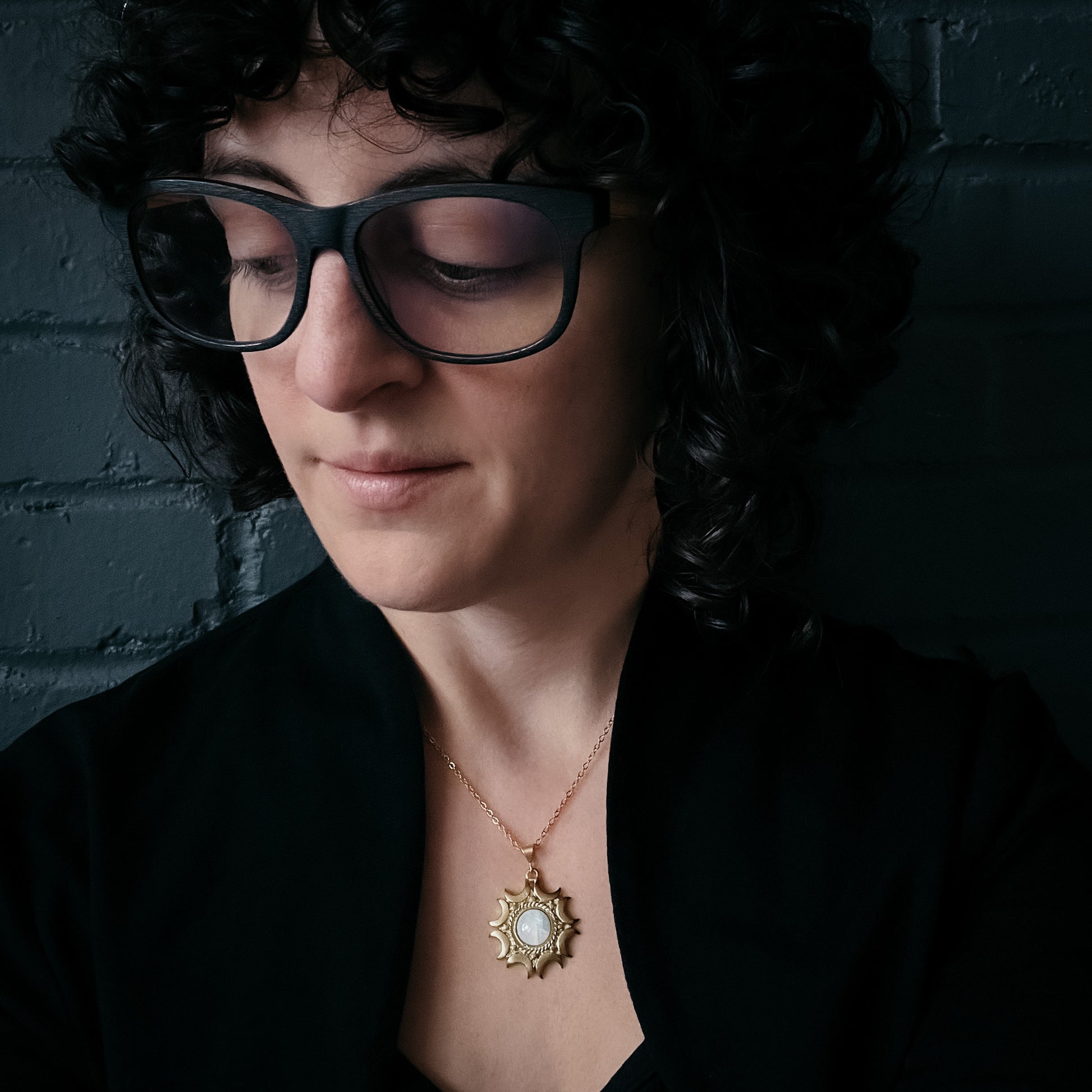 Lunar Witch Necklace - Rainbow Moonstone Pendant Necklace Yugen Handmade