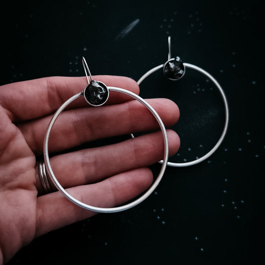 Large Hoop Earrings with Meteorite Earrings Yugen Handmade