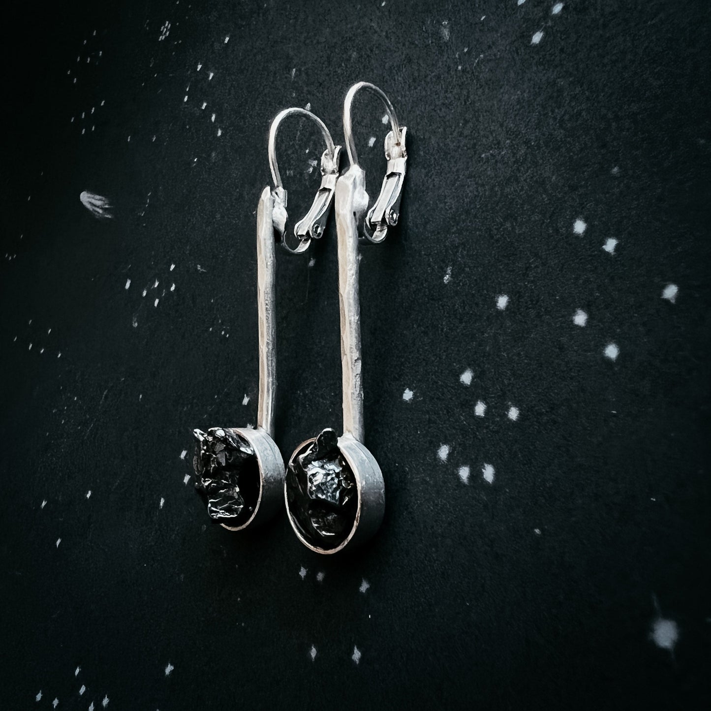 Simple Round Meteorite Drop Earrings Earrings Yugen Handmade