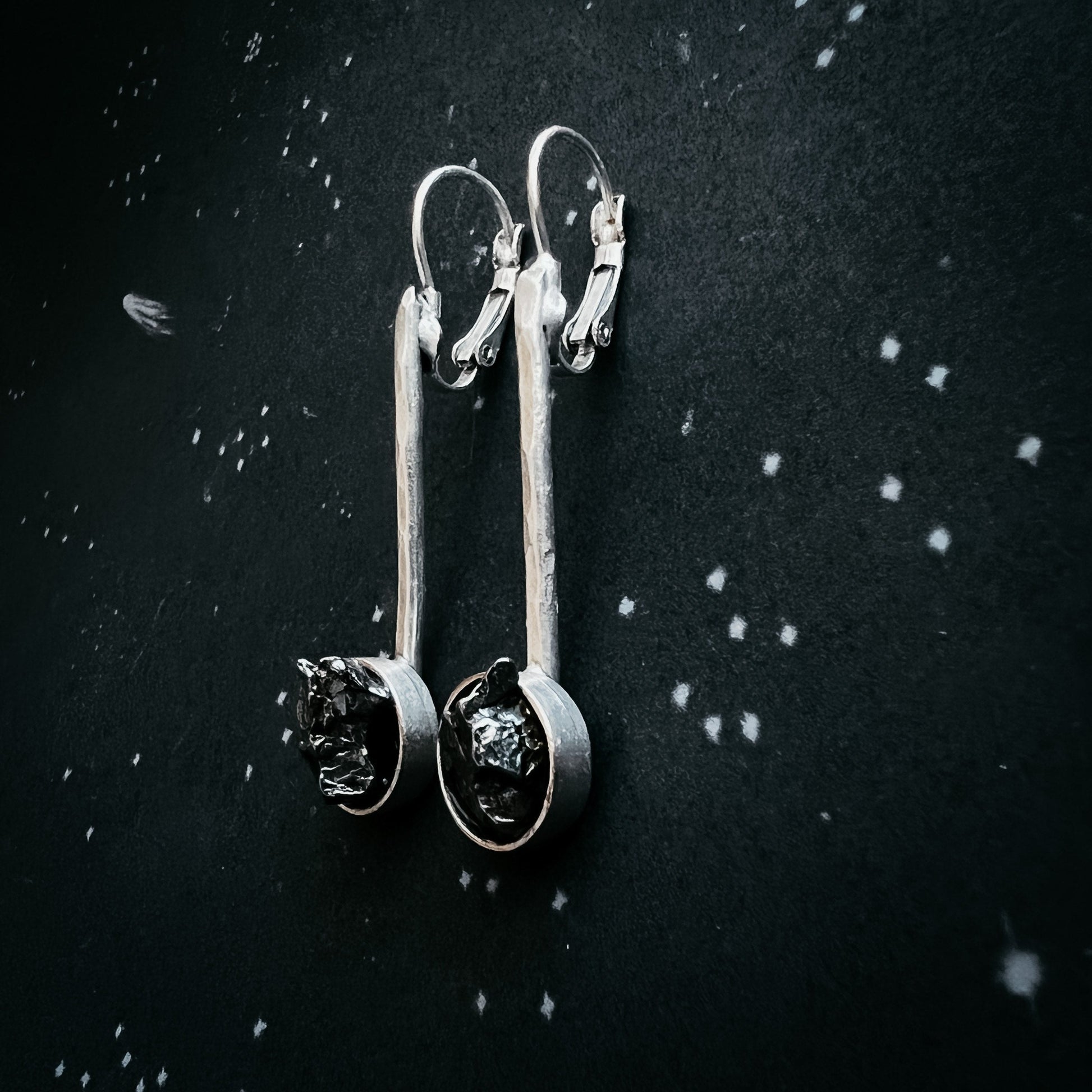 Simple Round Meteorite Drop Earrings Earrings Yugen Handmade