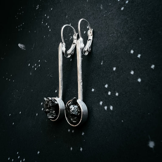 Simple Round Meteorite Drop Earrings Earrings Yugen Handmade
