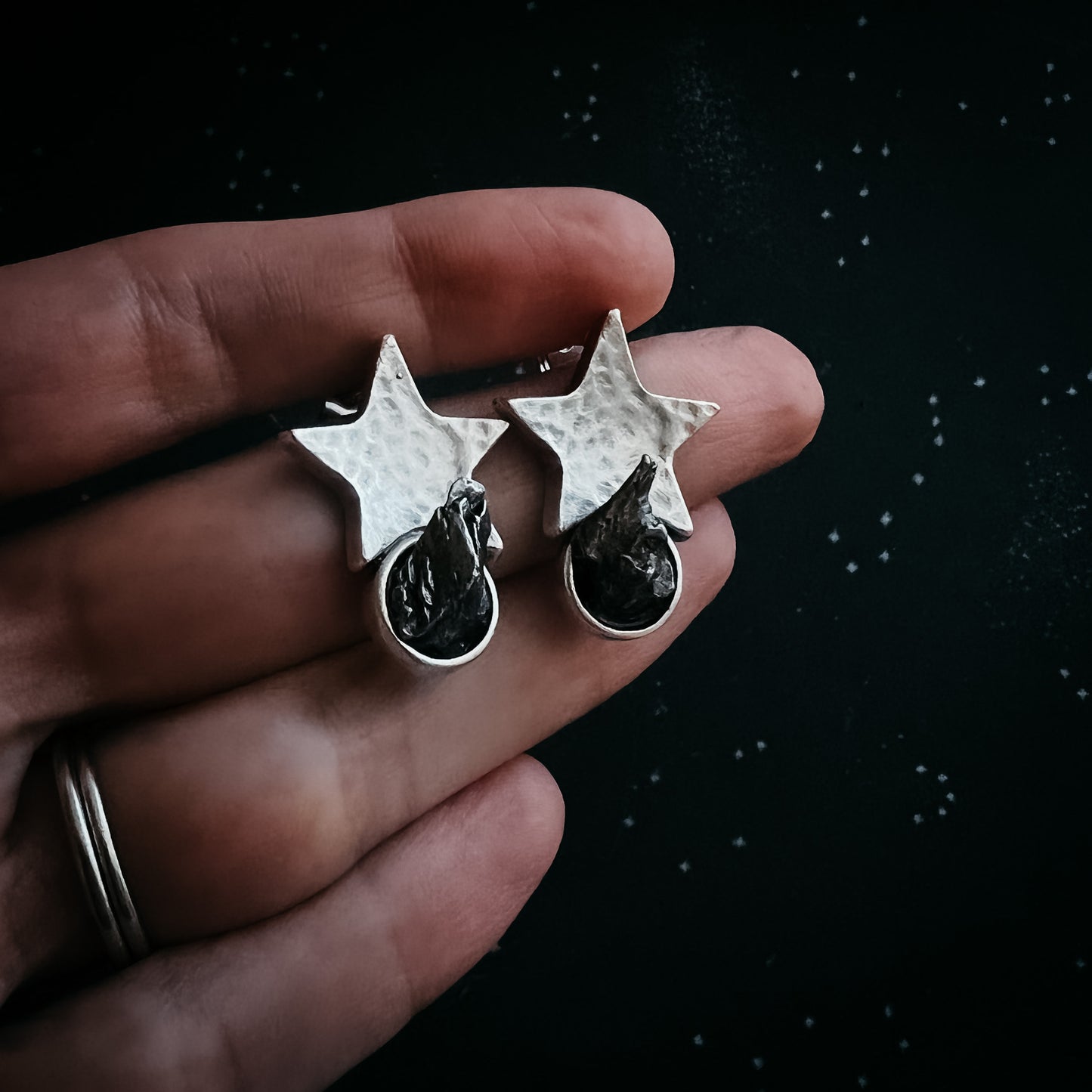Star Shaped Meteorite Stud Earrings Earrings Yugen Handmade