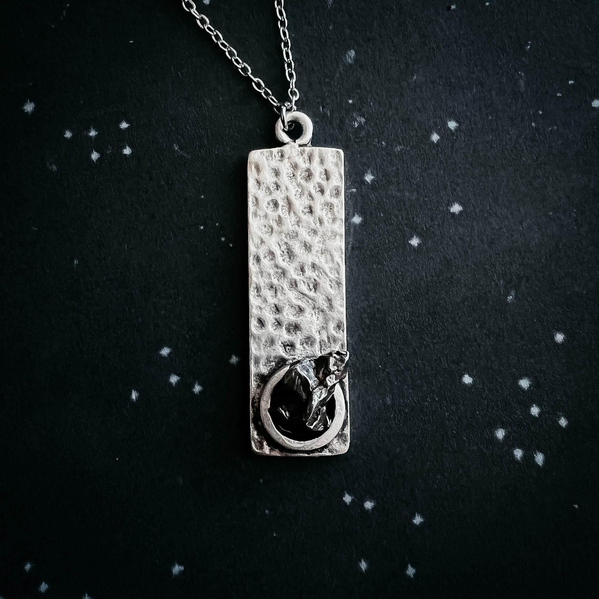 Rectangle Pendant with Raw Meteorite Necklace Yugen Handmade