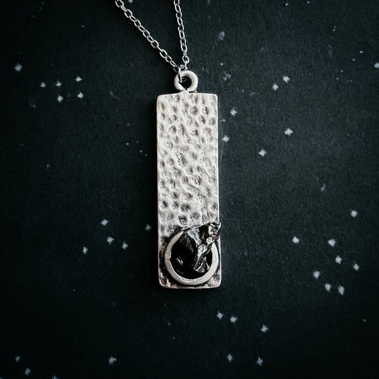 Rectangle Pendant with Raw Meteorite Necklace Yugen Handmade