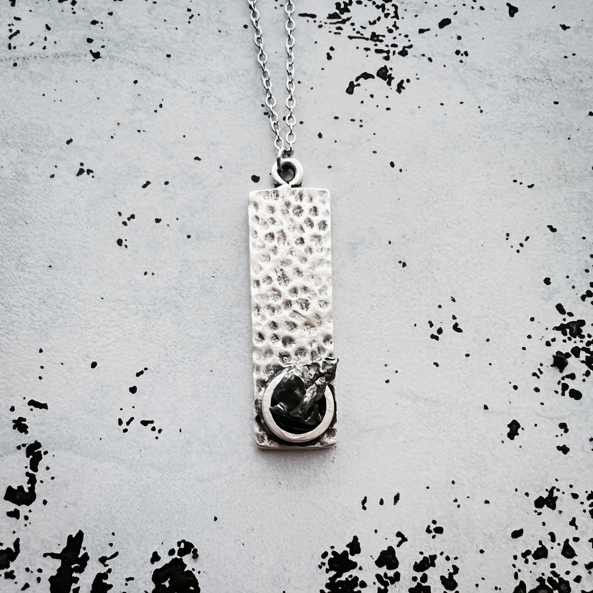 Rectangle Pendant with Raw Meteorite Necklace Yugen Handmade
