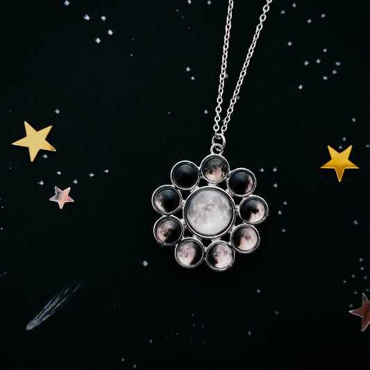 Moon Phase Halo Pendant Necklace Yugen Handmade