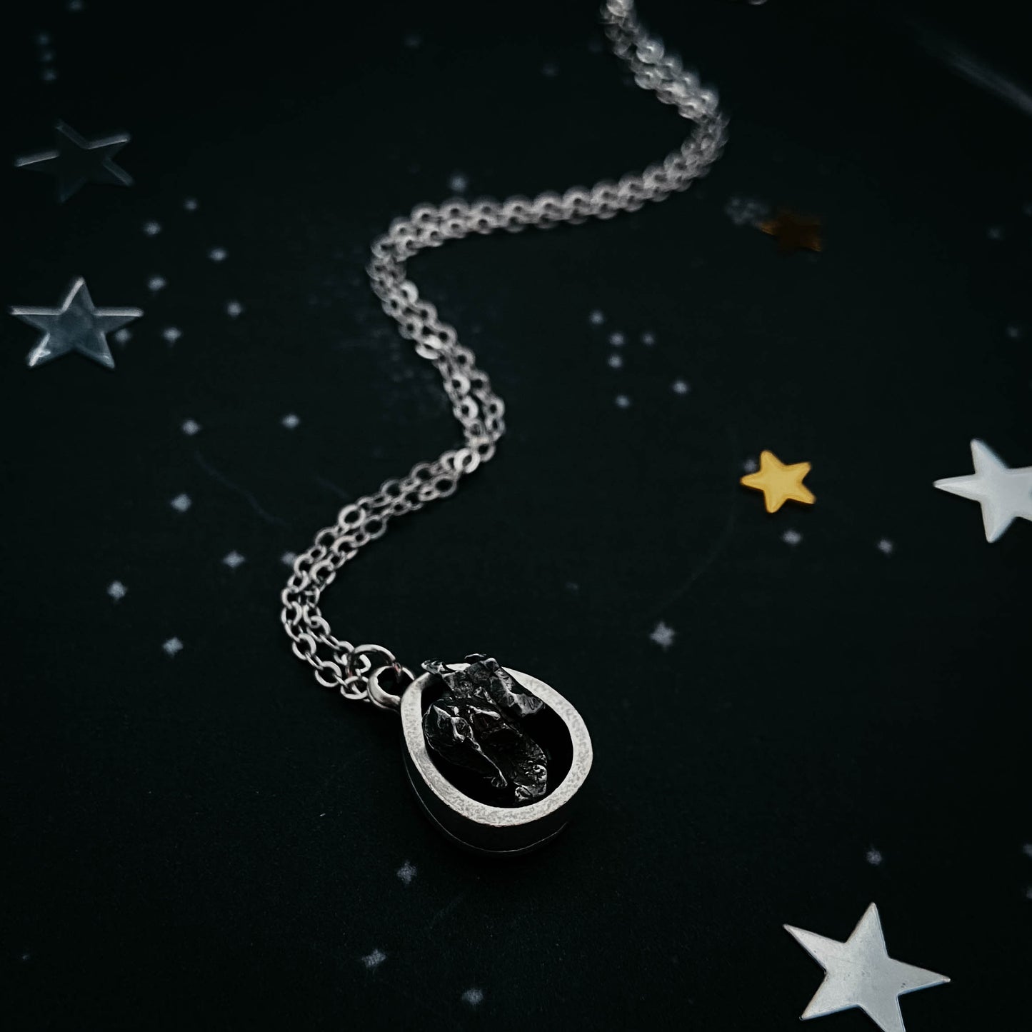 Small Teardrop Meteorite Pendant Necklace Yugen Handmade