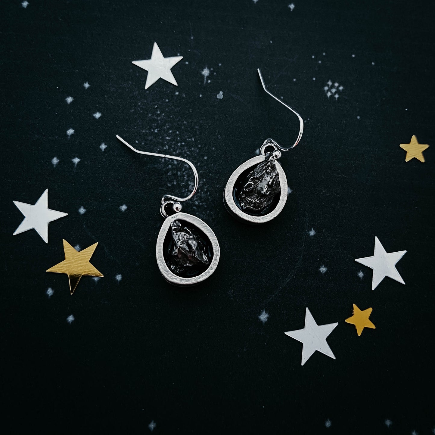Pear Shaped Teardrop Meteorite Dangle Earrings Earrings Yugen Handmade